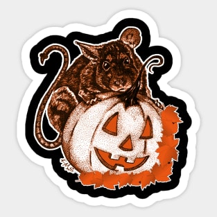 Cute Halloween Rat and Pumpkin Graphic With Fall Leaves Sticker